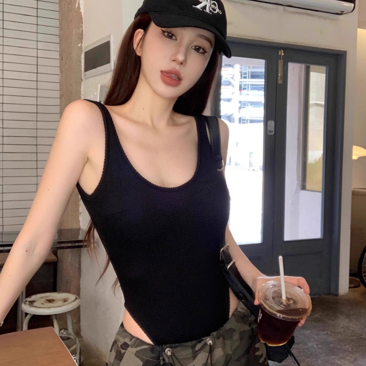 Black Strappy Bodysuit Sexy Ba - Tank Top Ribbed review and price